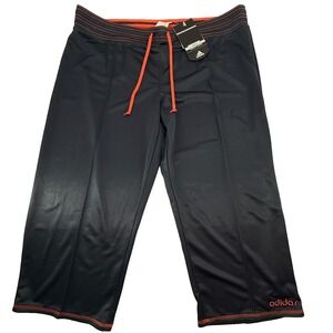 Adidas Womens XL Capri Leggings Black Orange Drawstring Workout Pants NWT